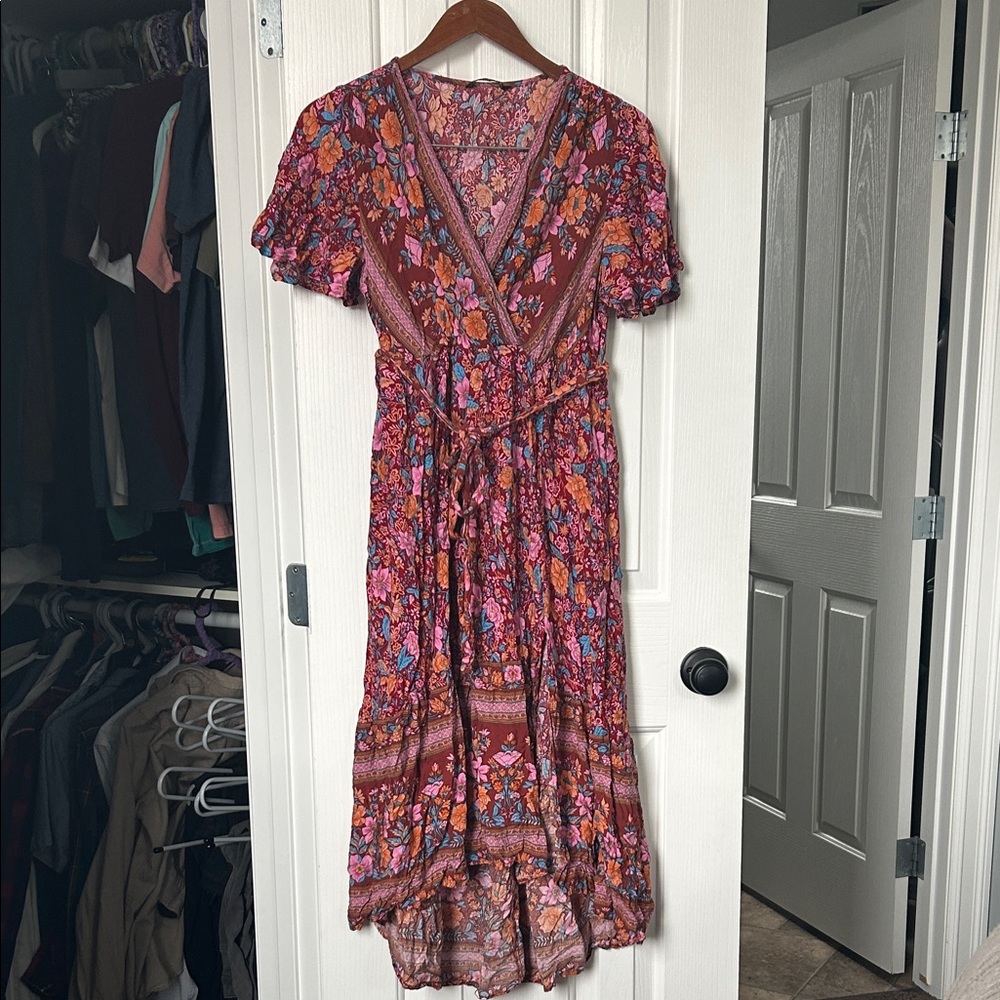 BloomChic Floral High-Low Dress in Burgundy, Pink, Orange